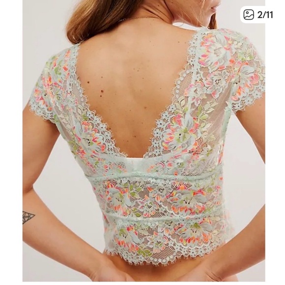 New Free People Garden Party Floral Lace Crop Top - Picture 3 of 9